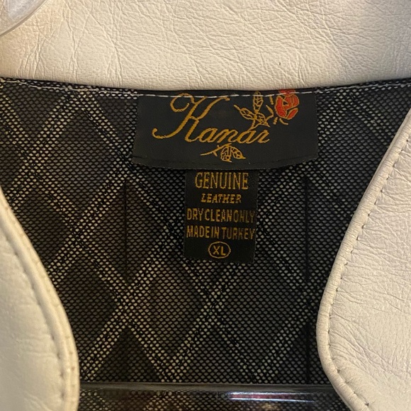 Stunning Black & White Shear Diamond Pattern White Leather Trim Jacket Size XL - Picture 4 of 5